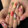 10 stk 3D Blomster Press-on Negler Tykke Gjenbrukbare Løsnegler med Geldesign Sommer Fransk Tupp Kunstige Negler for Kvinner