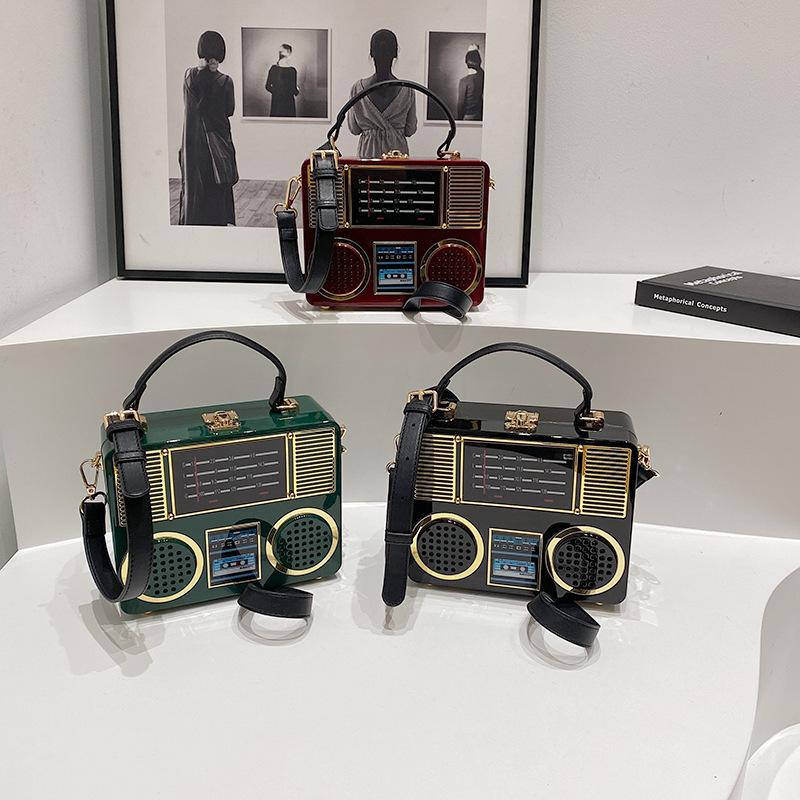 Bolsa rádio retrô acrílica 2025 nova moda personalizada pequena bolsa quadrada feminina portátil mensageiro caixa bolsa