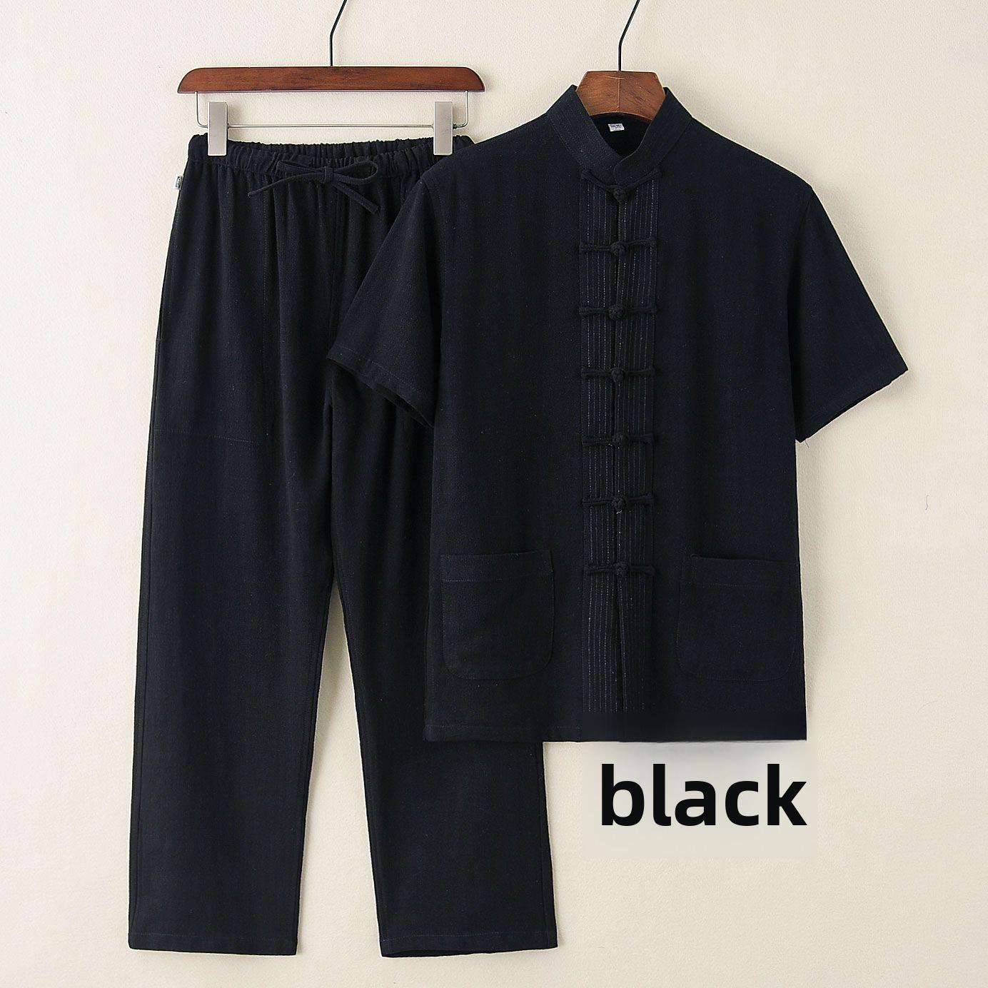 

Чоловіча білизна в китайському стилі з двох частин: Костюм Тан з короткими рукавами для людей середнього та літнього віку. M for below 130 jin