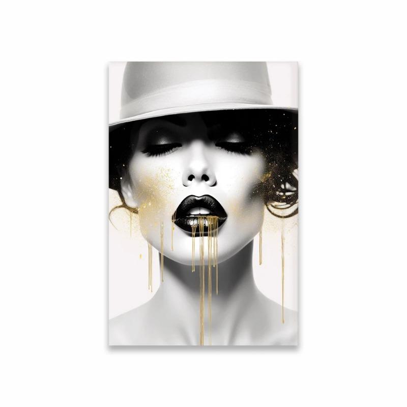 Abstract Woman Face Wallart Poster Girl Wall Art Portrait Gold Face Woman Art Print Living Decor Canvas Painting Modern Home Art