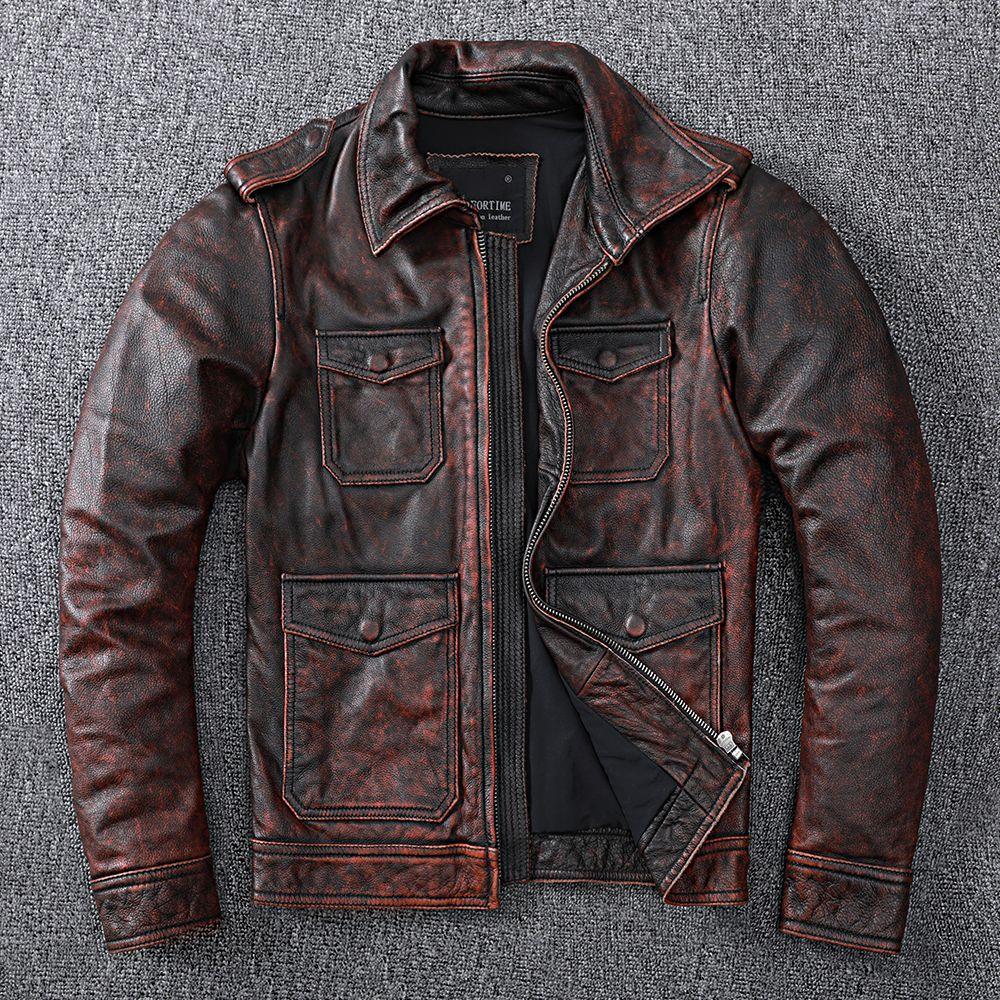Vintage Do Old Head Layer Cowhide Leather Coat Men's Lapels Retro Leather Jacket Jacket Trend