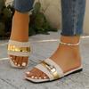 Fashion Women Slippers Large Size Fashionable Sandals New Summer Style Flat Slippers Lightweight Metal Shoes Women Home Slides Women