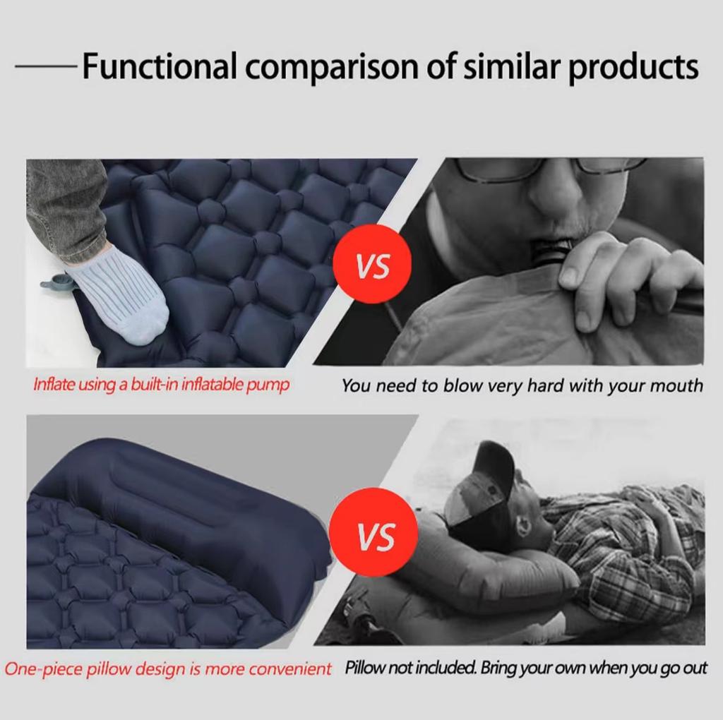 40D Nylon Waterproof Ultralight 1-2 Person Summer Camping Mat with Built-in Pump Portable & Compact for Hiking Outdoor Adventure