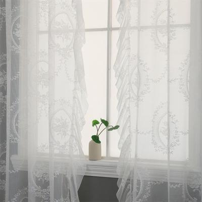 Modern Window Gauze Durable Ruffles Trim Polyester Elegant Floral Window Tulle Curtain Household Supplies