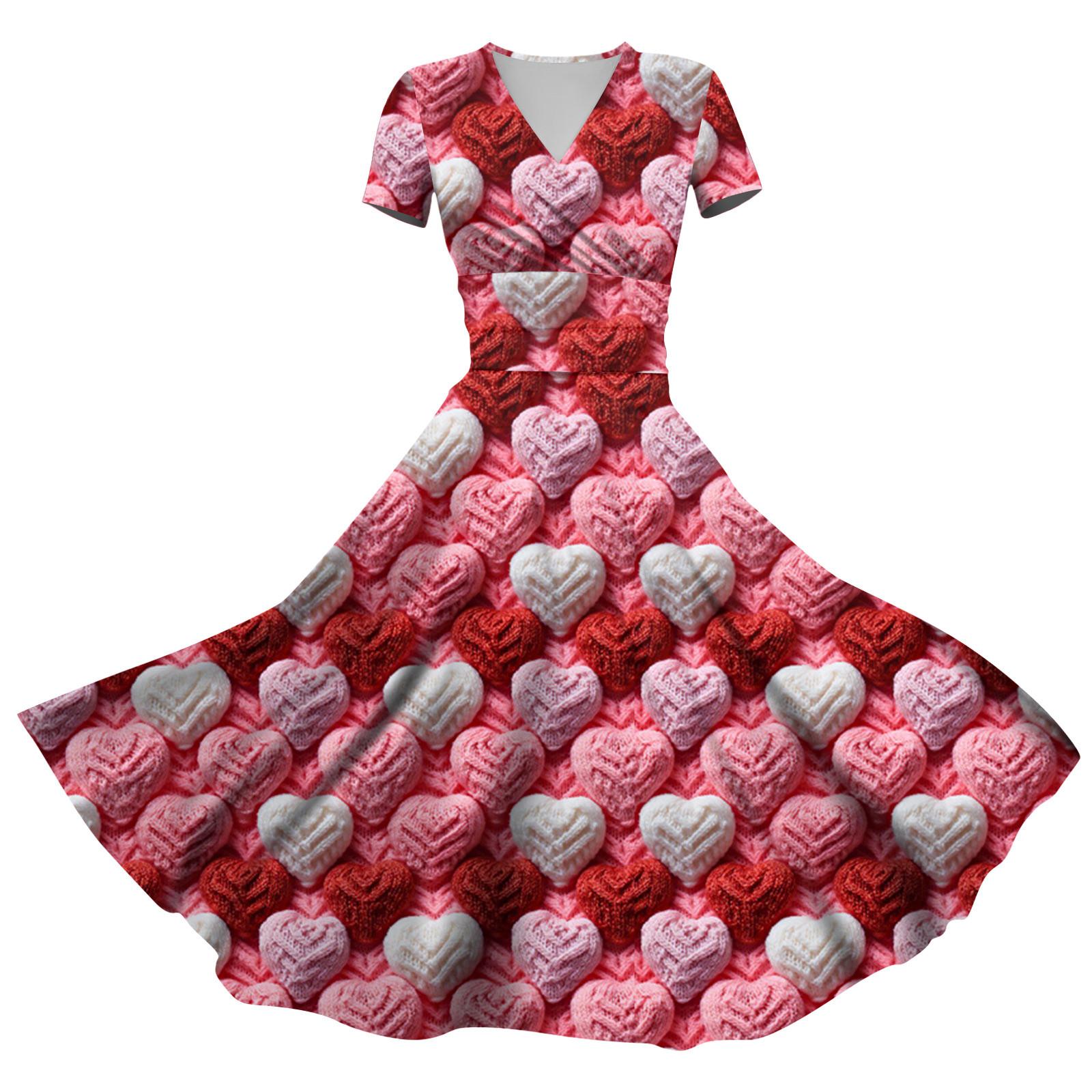 

Женское модное повседневное платье на День святого Валентина с принтом в виде витой полоски и короткими рукавами и карманами S киноварь