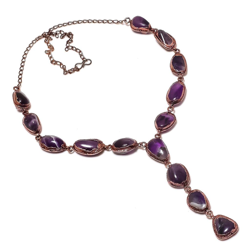 Amethyst Necklace Gemstone Jewelry, Copper Electroformed Adjustable Chain Necklace, Gift For Women Handmade Necklace