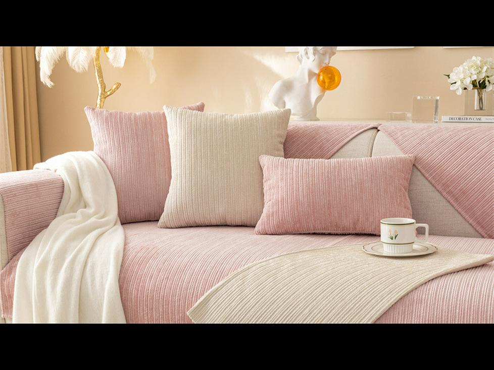 Modern Winter Corduroy Striped Plush Sofa Cushion - Non-Slip Solid Color