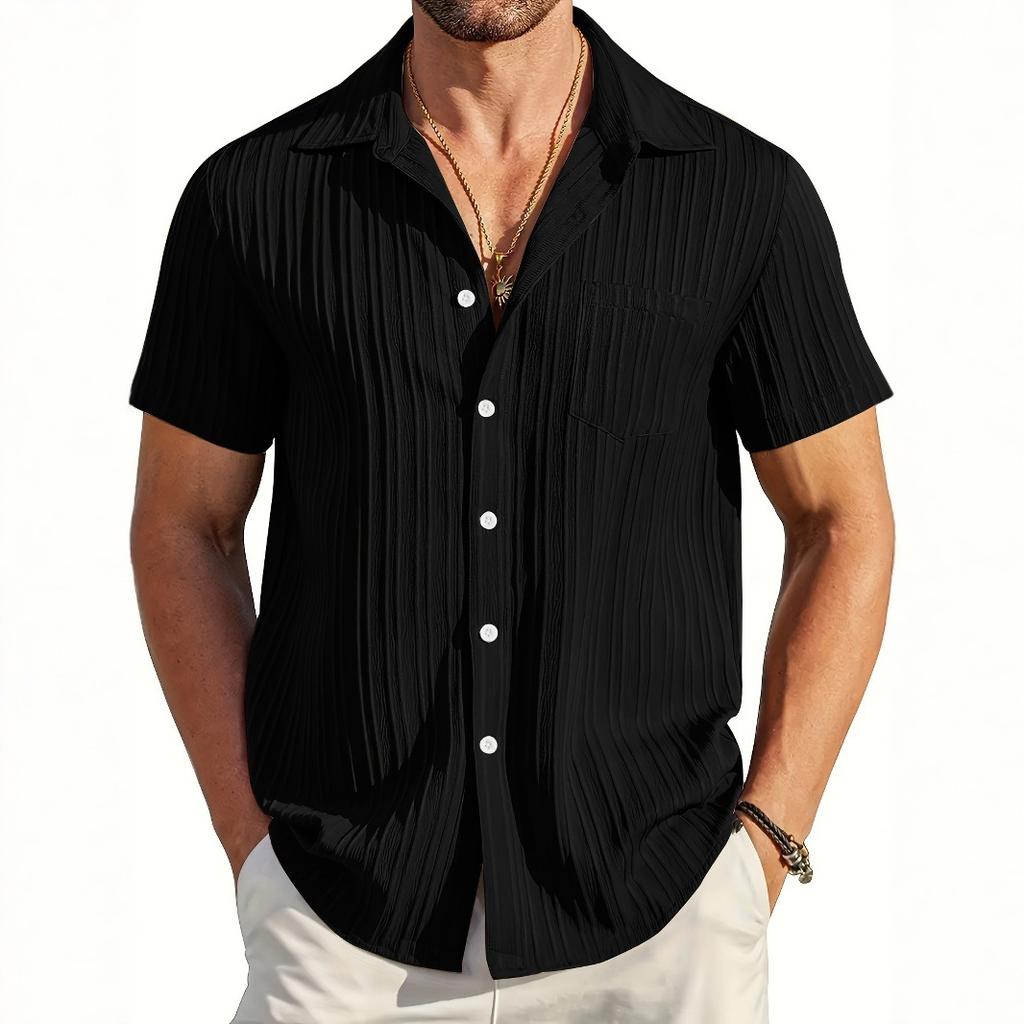 Camicia da Uomo a Maniche Corte Tinta Unita con Texture Vestibilità Larga Casual Comoda Top per l'Estate Abbigliamento da Uomo per l'Uso Quotidiano