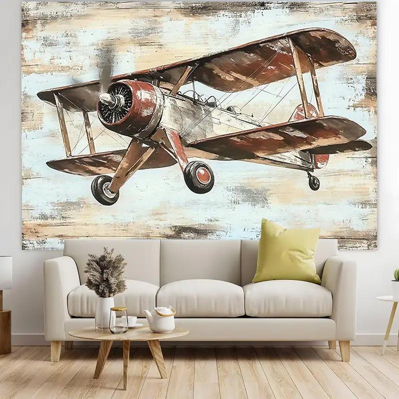 2D plane, retro aircraft background fabric, classic aviation theme, suitable for bedrooms, living rooms, polyester fiber