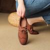 Fashion Women Oxford Low Heel 2025 Spring Shoes for Woman Genuine Leather Brogues Vintage Lace Up Loafers Casual Black Brown Girls Shoes