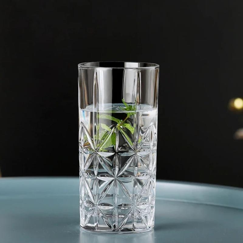 315ml/340ml Creative Wine Glass Transparent Long Drinking Cup Latte Coffee Mug Carved Glass Cup Bar Elegant Juice Beverage Cups