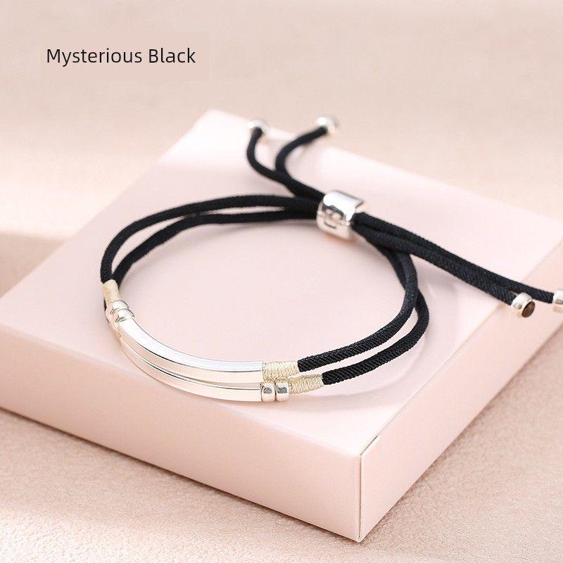 

Модный минималистичный браслет-тренд для пары с надписью, выражающий индивидуальность, студенческий, для подруг, двухслойный, из стерлингового серебра, тканый ремешок Mysterious Black | 925 Silver