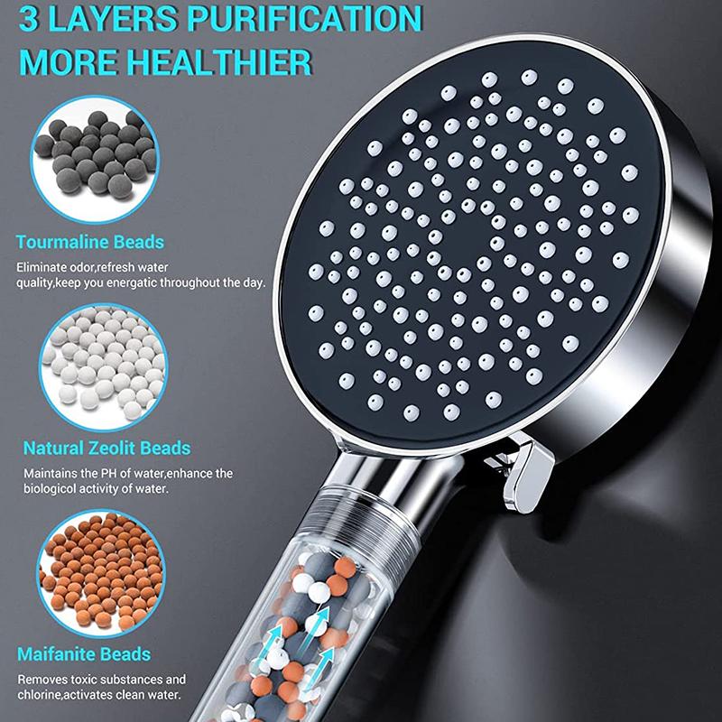 6 Modes Shower Head Handheld Powerful Flow with Beads Filter Pressure Boost Water Saving Shower Head