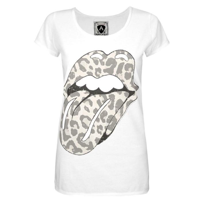 Amplified Womens/Ladies Leopard Lick The Rolling Stones Scoop Neck T-Shirt S blanc