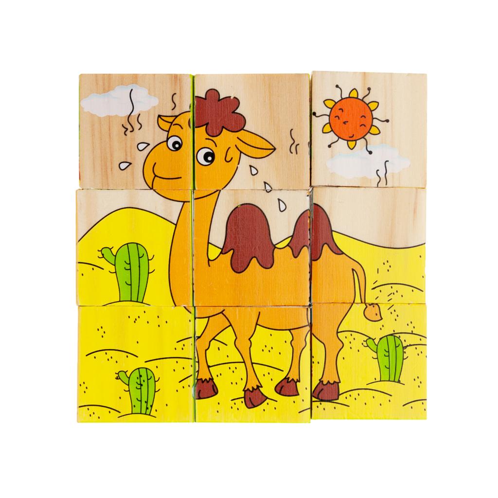 Klocki Drewniane Puzzle Układanka Zwierzęta 6W1 Zoo 9 Elementów Dzieci