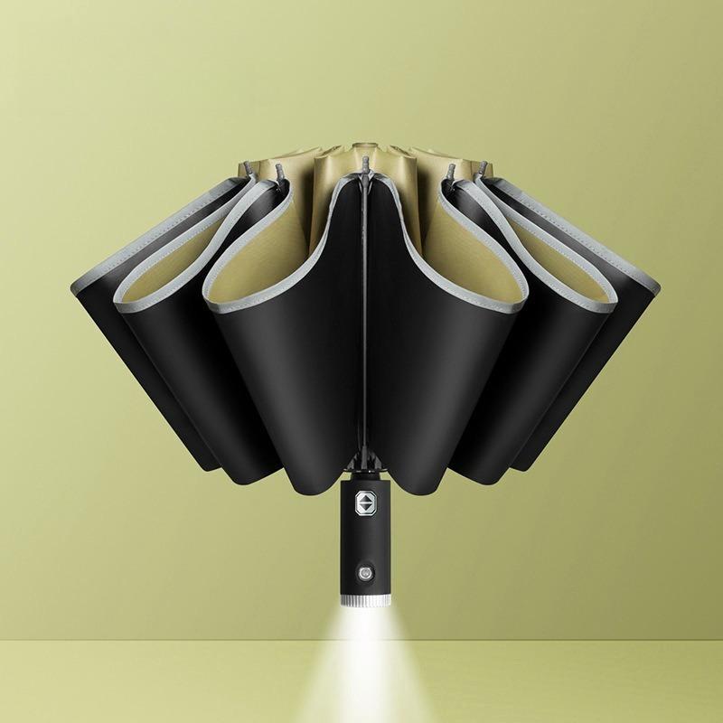 

Fully Automatic Flashlight Advertising Umbrella Black Plastic Sunshade Car Led Light Reflective Strip Folding Sunny Umbrella хакі