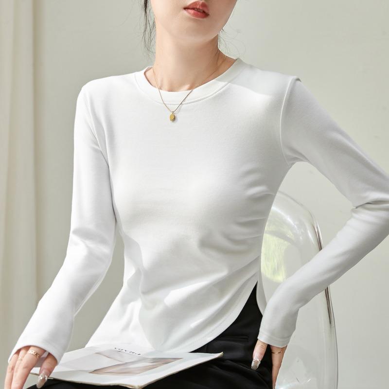 Spring and Autumn Women's Premium Peplum Long Sleeve Bottom Inner Split Top