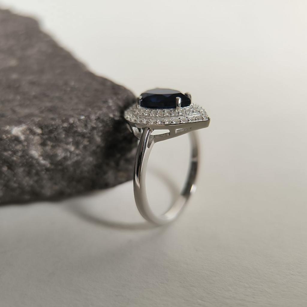 Silver Ring with Nano Sapphire 2.221ct, Cubic Zirconias, Item Weight 3.5 G (2194958)