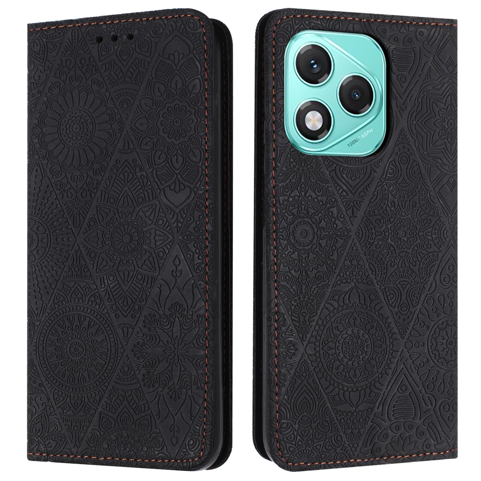

For Honor 400 Lite 5G Case Imprinted Flower Wallet Stand Leather Phone Cover Black