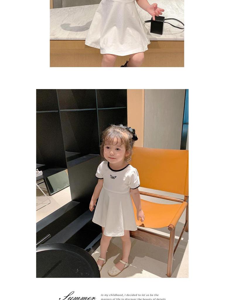 2025 Sommer Mädchen Orange Prinzessinnenkleid - Kurzärmlig, Einfarbig, Koreanischer Stil