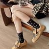 Women's Leopard Print Mid-Calf Socks: Trendy, Versatile, Wide-Mouth Ruffle, Boneless, Over-the-Knee Socks for Autumn and Winter.