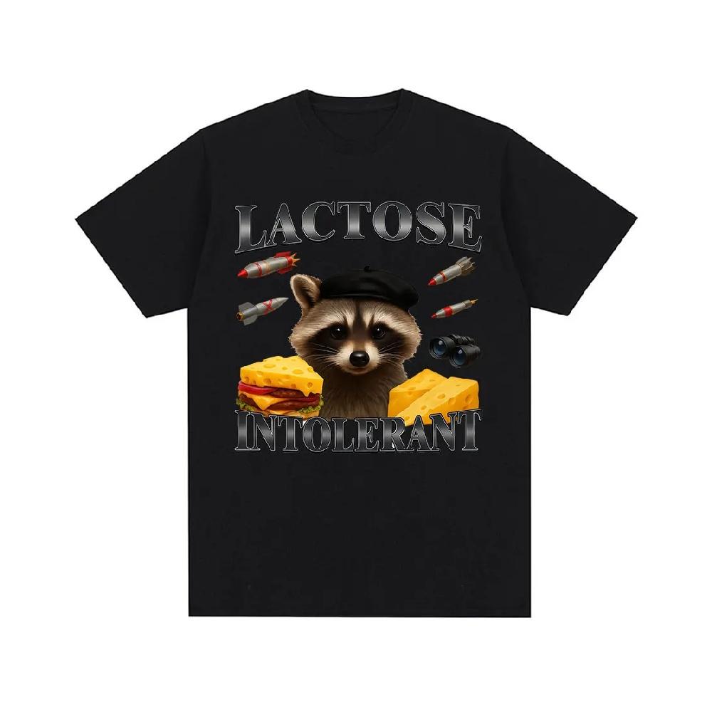

Lactose Intolerant Funny Raccoon Meme Graphic T-Shirt Men s Women Fashion Short Sleeve Summer Cotton Casual Oversized T Shirt S чёрный