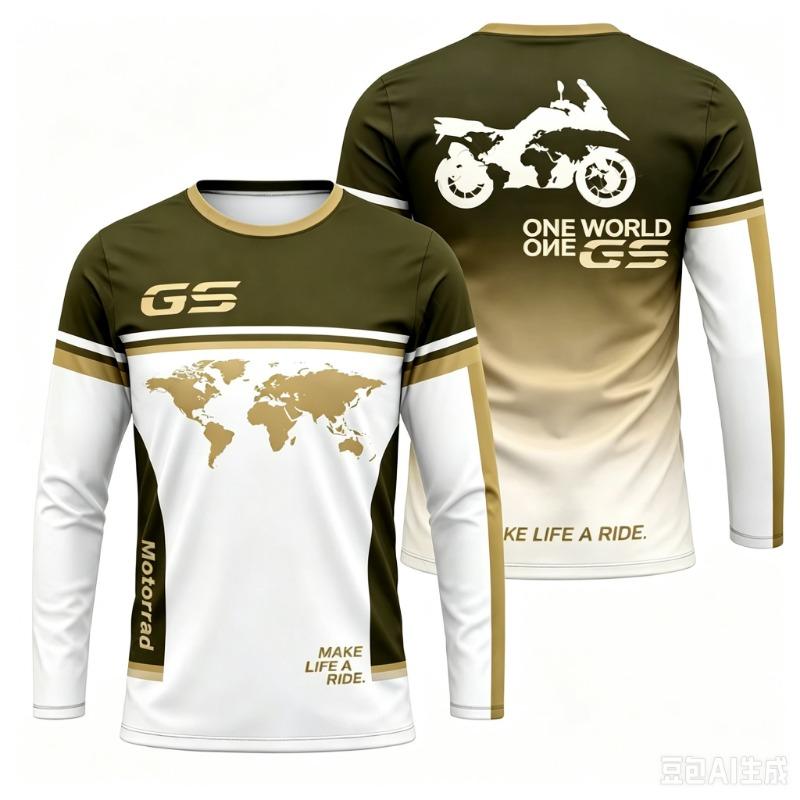 Motorradtour Weltkarte Grafik Langarm Trikot Familienpassend Biker Outdoor Lässig Stilvoll Täglich Bedrucktes T-Shirt Trage Top