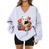 Women's V-neck Dropped Shoulder Halloween Print Sports Sweatshirt Top