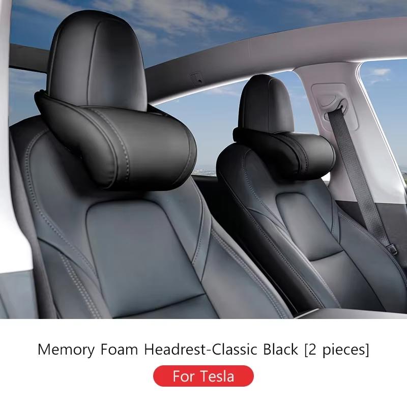 Car Neck Pillow Both Side Pu Leather Headrest Pillow Automobile Seat Neck Rest Seat Head Support Pillow Used For Tesla Model Y 3