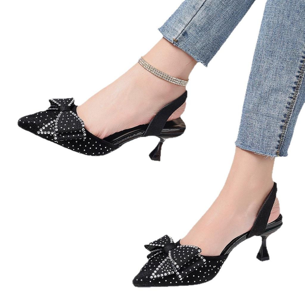 New Summer Rhinestone Bow High Heels - Women’s Pointed Toe Stiletto Dress Sandals