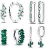 925 Silver Animal Plant Green Series Zircon Hoop Earrings For Women Fashion Jewelry Gift Accessories