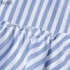 ZANZEA Women Casual Turn Down Collar Short Sleeve Stripe Shirt Dress