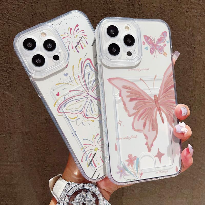 Card Slot Holder Silicone Wallet Pocket Case For Oppo Reno 10 12 13 14 Samsung A16 A26 A36 Xiaomi Redmi Note 12 13 11 10 14 Cover Clear Phone Bumper