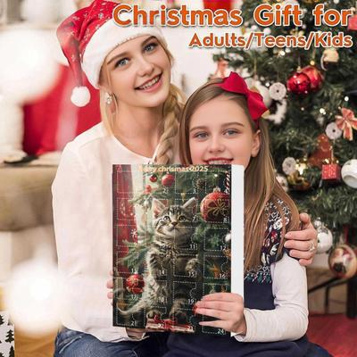 Christmas Cat Advent Calendar Acrylic 2D Cartoon Cat Hanging Decorations 24 Days 2025 Xmas Countdown Calendar Gift for Cat Lovers Holiday Decoration