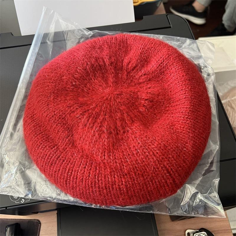 

Кашемировый вязаный берет женский большой окружности головы осенне-зимний модный простой и универсальный ретро мохеровый берет художника One Size