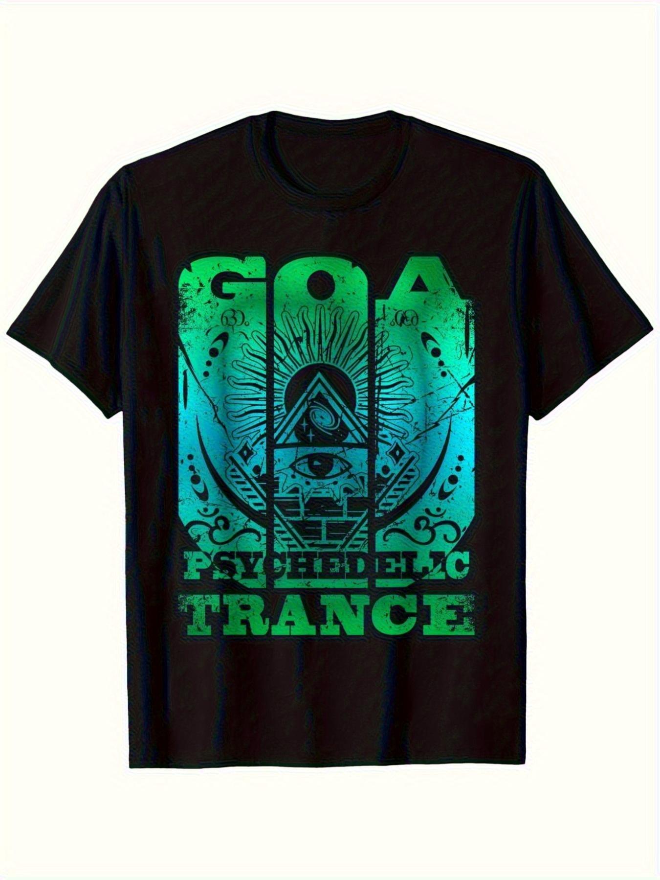 Футболка Goa Trance Psytrance Raver - Яркий бирюзово-зеленый узор, напечатанная повседневная рубашка, подходит для музыкальных фестивалей - ... S