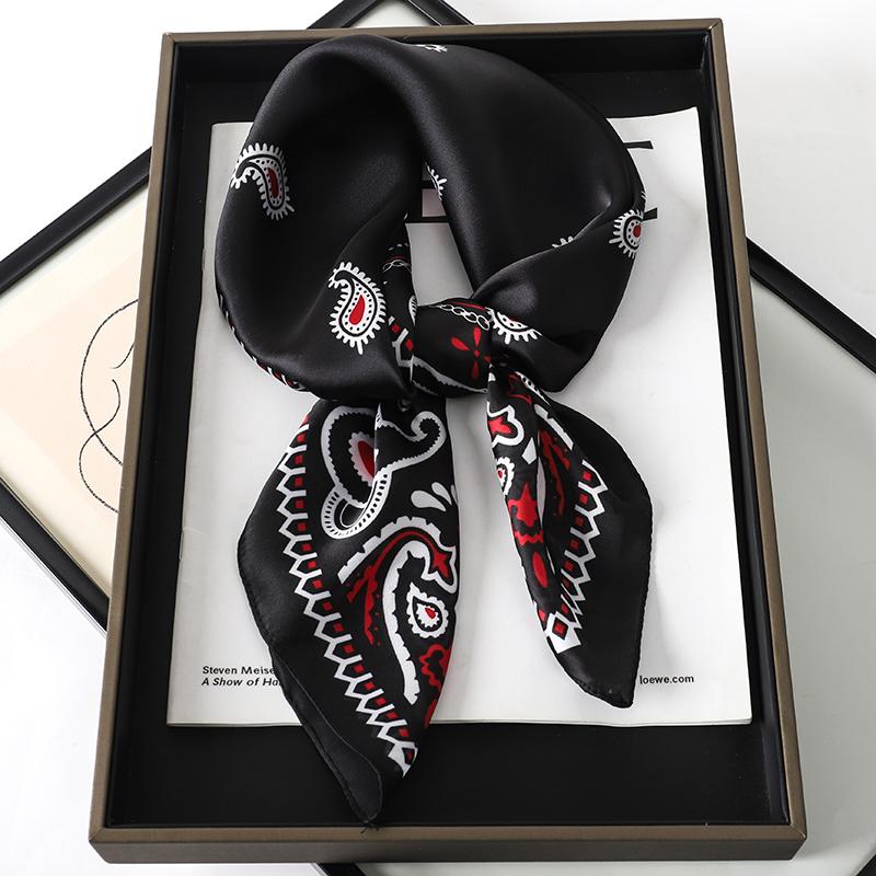 Luxury Brand  Silk Square Scarf Women Cat Neck Hair Tie Band Beach Hijab Kerchief Head Headbands Bandana Female Foulard 70cm