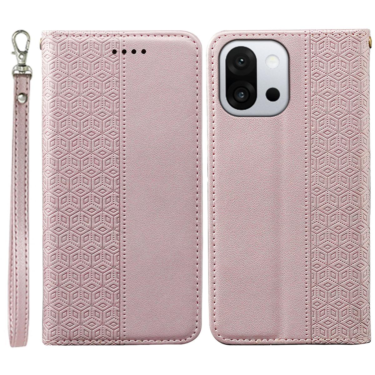 

For OnePlus 13T 5G Wallet Phone Case Checkered Pattern Imprint Leather Flip Cover with Wrist Strap D