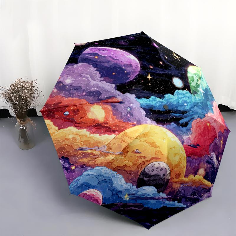 1 PC Automatic Folding Umbrella - outer space Pattern, Portable & Foldable Design with 8 Ribs, Christmas Birthday Gifts