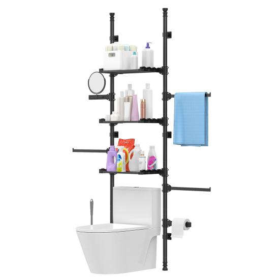 4-Tier Over The Toilet Storage Shelf, Adjustable Standing Bathroom Organizer, Heavy Duty Above Behind Toilet Laundry Space-Saving Shelving for Small