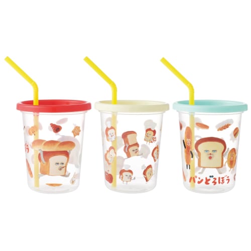 Skater SIH3ST Tumblers with Straws, Set of 3, 320ml, Made in Japan, Bread Thief Design