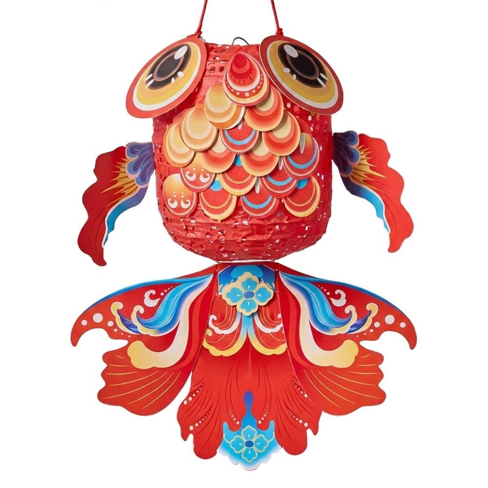 Cartoon Koi Chinese New Year Lantern Kit with Light Dancing Dragon New Year Lantern Photo Props Handheld Lucky Charm Light