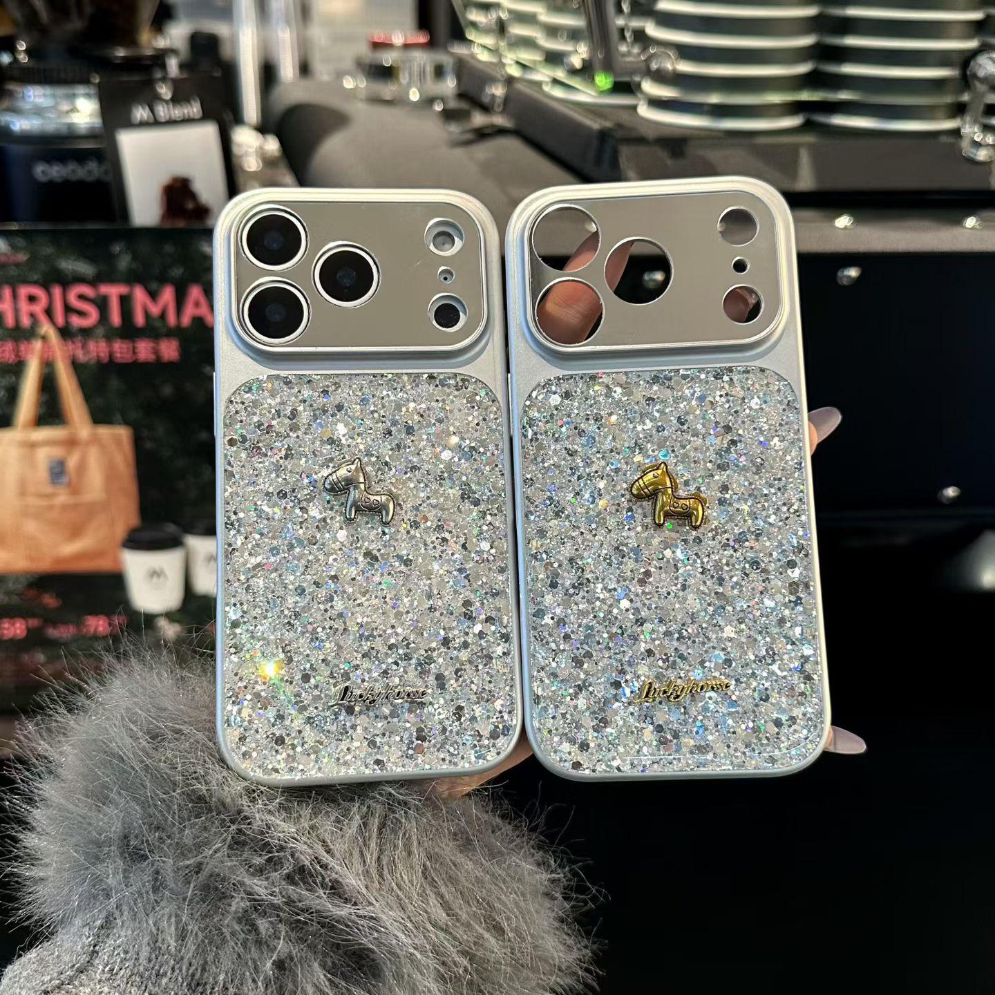 

Glitter 3D Little Horse Mirror Resin Phone Case for iPhone 17/16/15/14/13 Pro Max iPhone 14 Plus