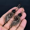 Black Onyx Handmade Gemstone Earrings, 999 Copper Wire Wrapped Earrings Antique Jewelry, For Engagement Gift