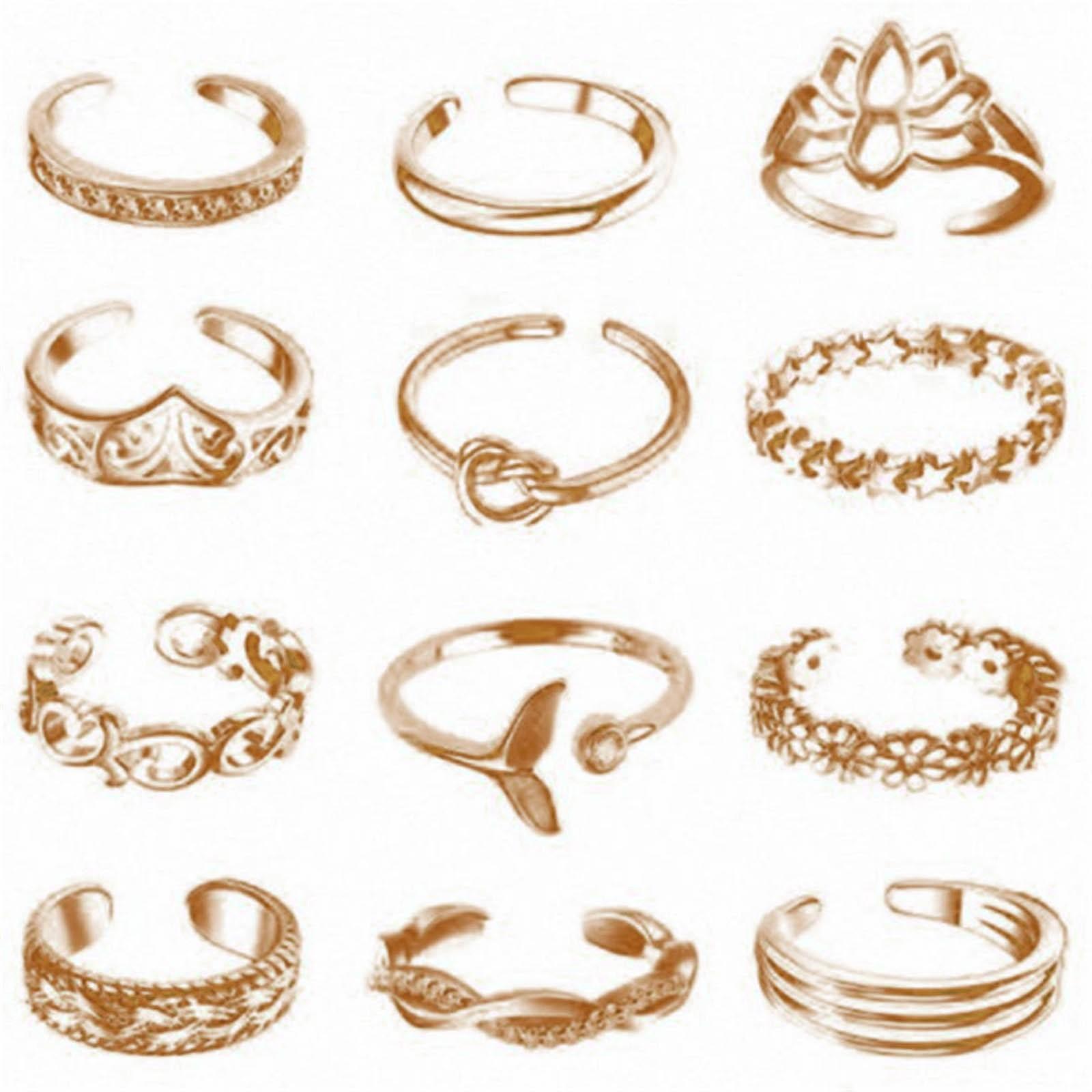 

12PCS Adjustable Toe Rings For Women Flower Open Tail Ring Women Beach Foot Jewelry Set One Size золотой