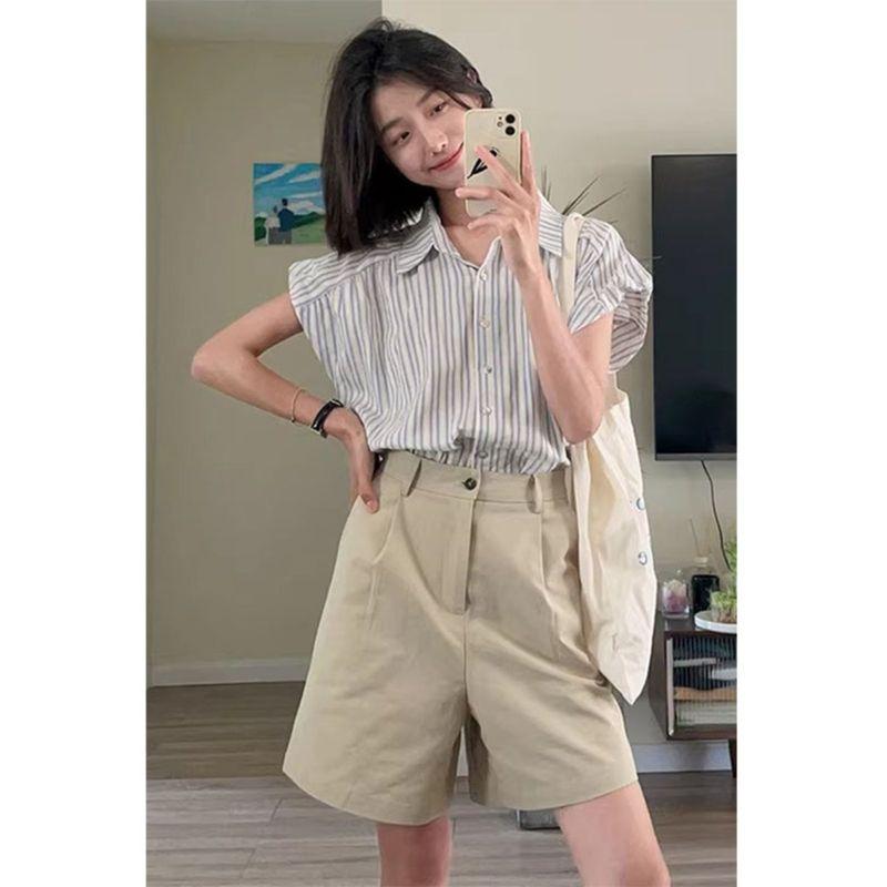 

Повседневный женский костюм хаки с полосками Они, с коротким рукавом 10066 Shirt L