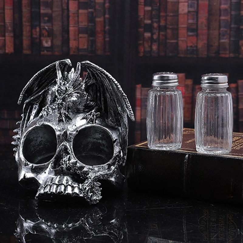 Decorative Skull Seasoning Box Rack Unique Beverage Stand Kitchen Accessory Seasoning Box Holder Resin Texture for Home