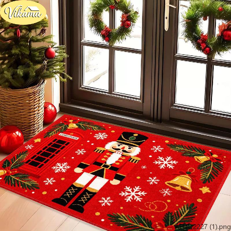 Merry Christmas Nutcracker Doormat, Non-Slip, Absorbent Entryway Mat, Outdoor Porch Decorative Rug, Home Decor