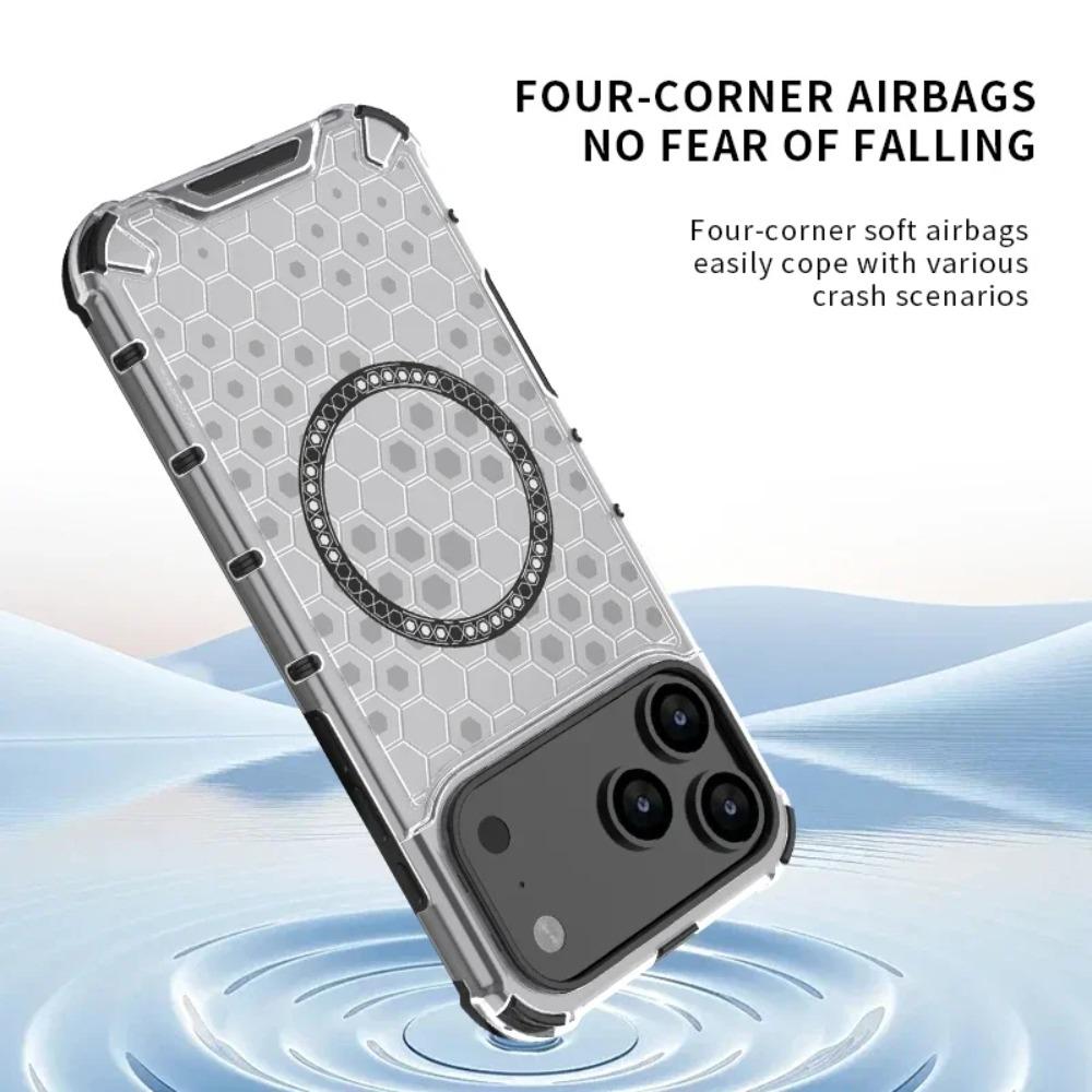 Honeycomb Texture Armor Magnetic Clear Phone Case for IPhone 17 Air Pro Max Magsafe Wireless Charging Silicone TPU Protect Cover