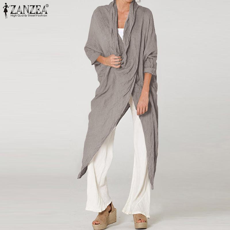 ZANZEA Women Casual Cowl Neck Long Sleeve Asymmetric Cover Up Blouse